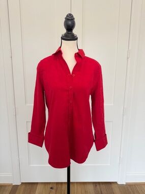 ❤️ Chico’s Jacquard Floral Button-Down Blouse Red Size 0 ❤️